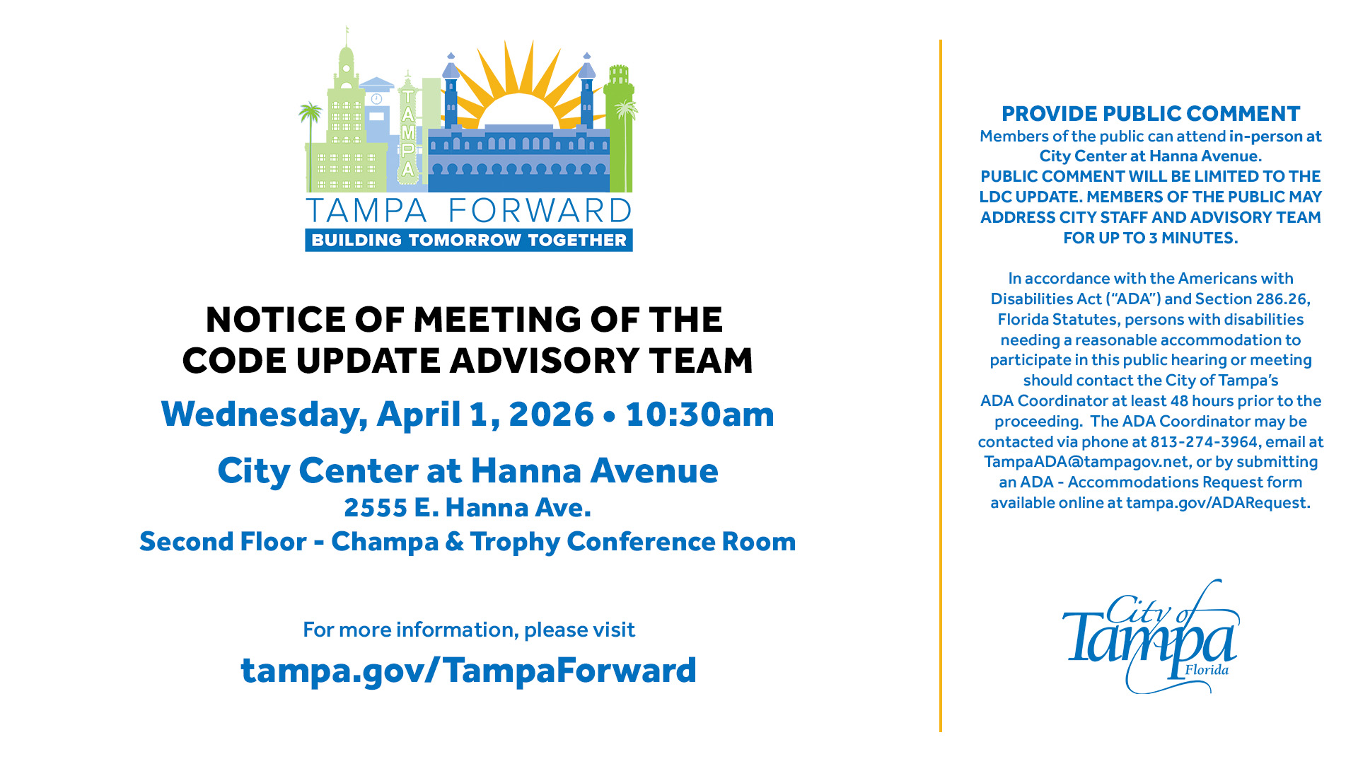 Notice of Meetings Land Development Code Update Advisory Team Meeting