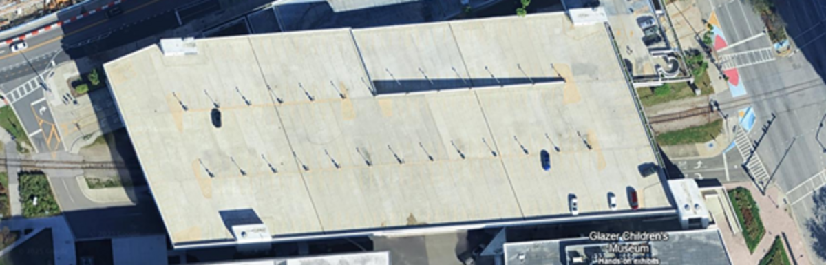 Top down aerial view of Poe Garage