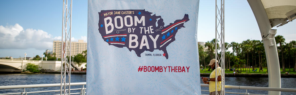 Boom by the bay banner on riverwalk
