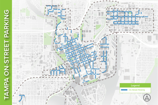 A map of City of Tampa on-street parking locations