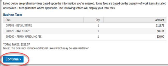 Review fees. Click Continue.