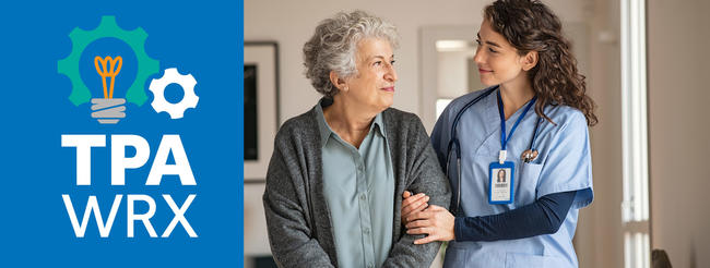 Young healthcare worker helping elderly woman