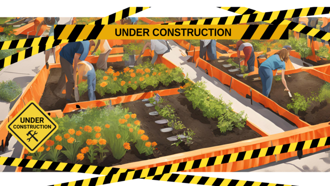 Image of a community garden under construction with caution tape