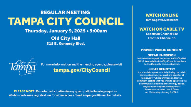 Tampa City Council Regular Agenda Meeting flyer