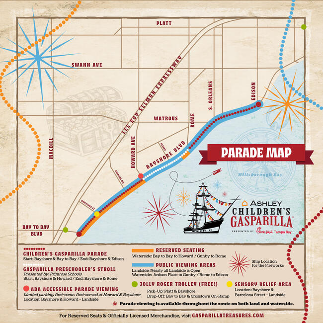 Map of parade route- starting at Bay to Bay Blvd. ending at Edison