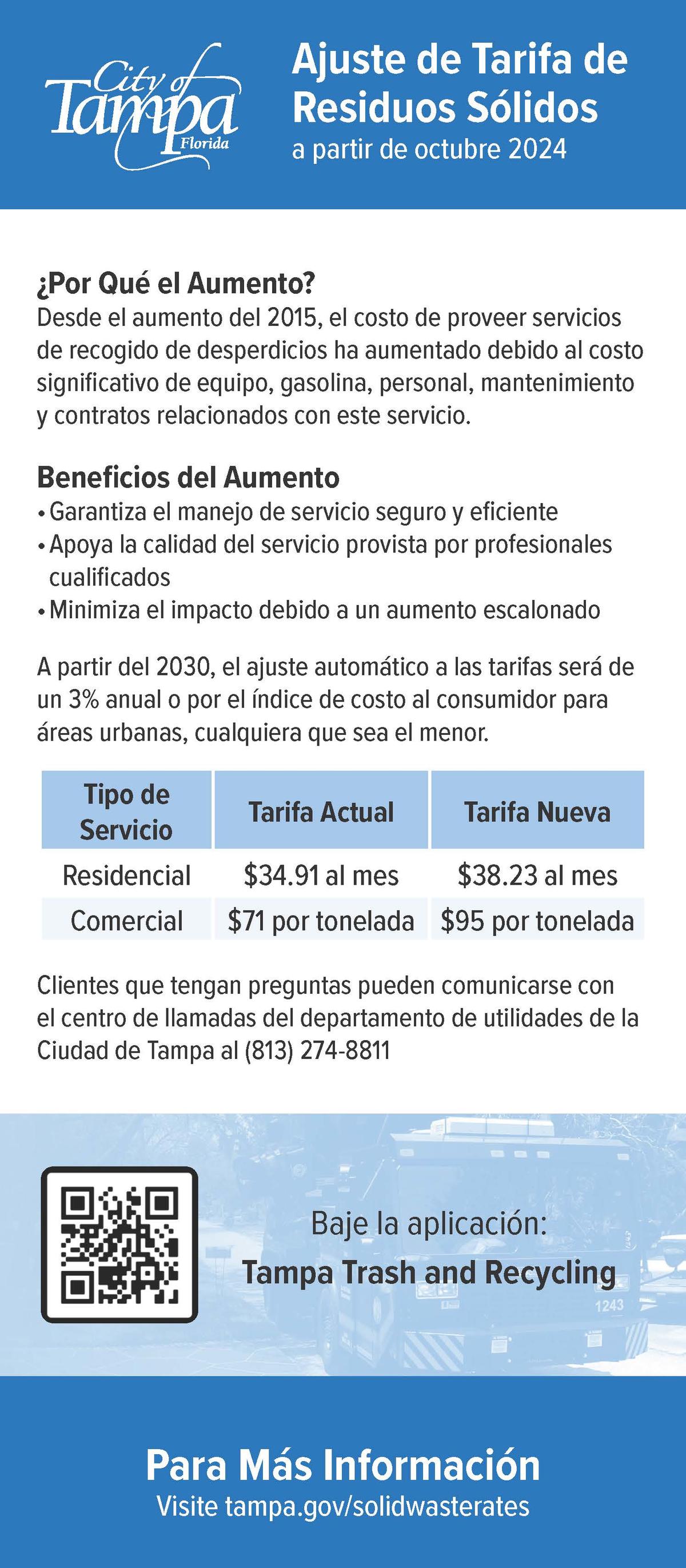 Ajuste de tarifa de residuos sólidos a partir de 1ro de octubre de 2024