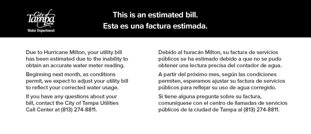 Notice to customers about estimated bills. 